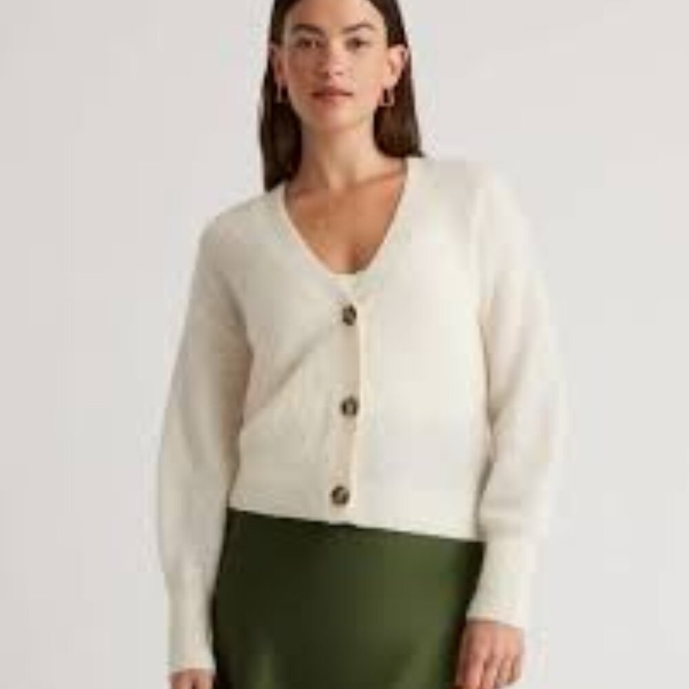 Quince Cream V-Neck Button Front Cardigan